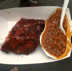 St. Louis-style ribs and baked beans — also yum! And very messy.