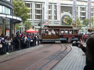In line to get on a cable car