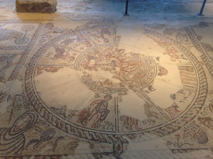Mosaic floor from the 5th century depicting the zodiac wheel, in an ancient synagogue at Tzippori