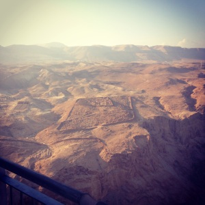 Looking down at a Roman encampment from Masada