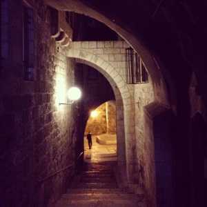 Walking through the Old City at night.