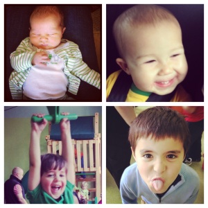 Clockwise from top left: Newborn, 16 months old, 7 years old, 4 years old. 